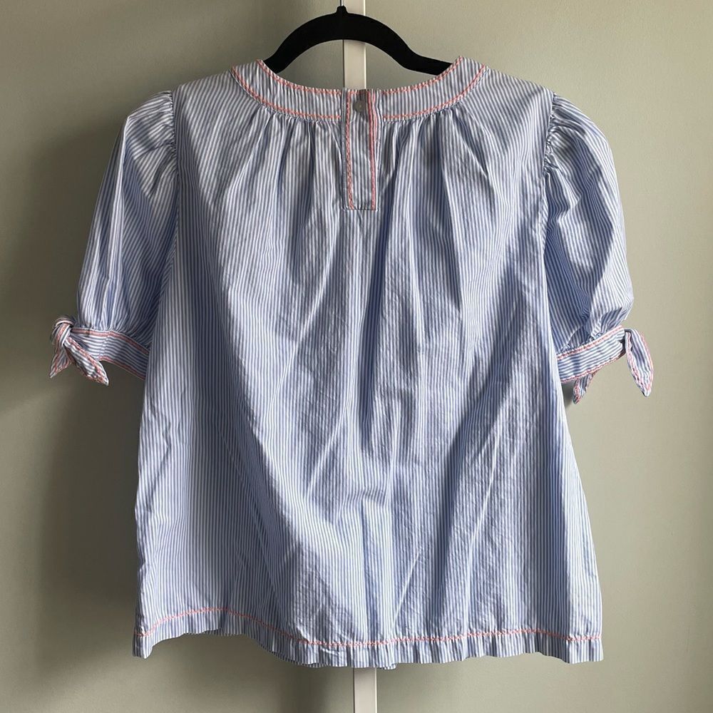 Crown & Ivy Blue Seersucker Blouse with Tie Sleeves - Picture 4 of 4